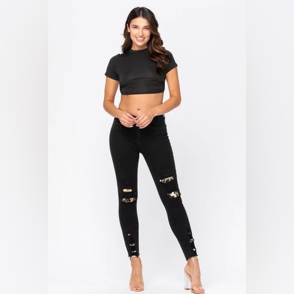 NWT Judy Blue Leopard Patch Skinny Black Jeans - Picture 10 of 10